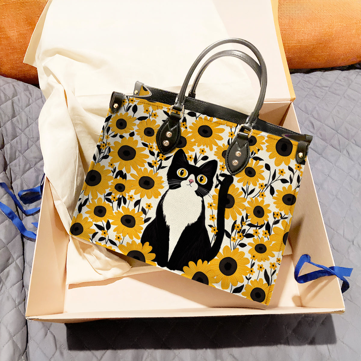 Shineful Leather Bag Cat In Sunflower Garden