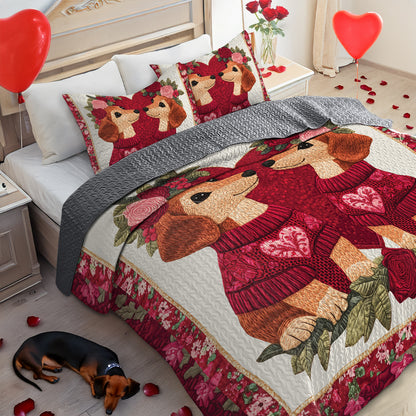 Shineful All Season Quilt 3-Piece Set Lovely Dachshund Couple