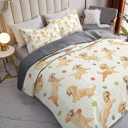 Shineful All Season Quilt 3-Piece Set - Golden Retriever Fetch & Fun