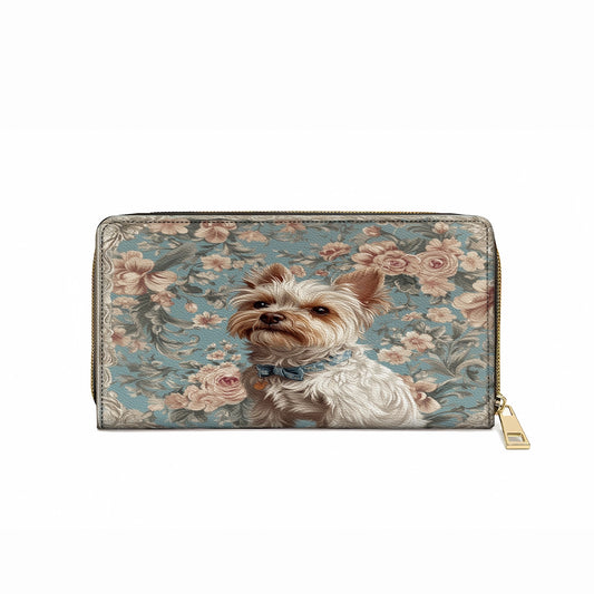 Shineful Leather Clutch Purse With Wristlet Strap Handle Yorkie Elegance