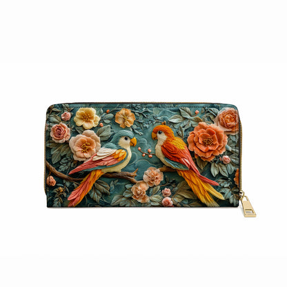 Shineful Leather Clutch Purse With Wristlet Strap Handle Ethereal Lovebirds