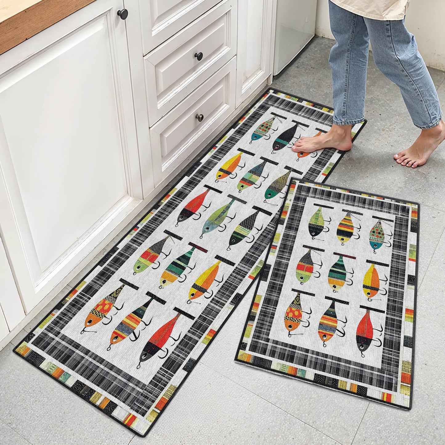 Shineful Ultra-Thin Non Skid Floor Mat, Kitchen Rugs Vintage Fishing Lures