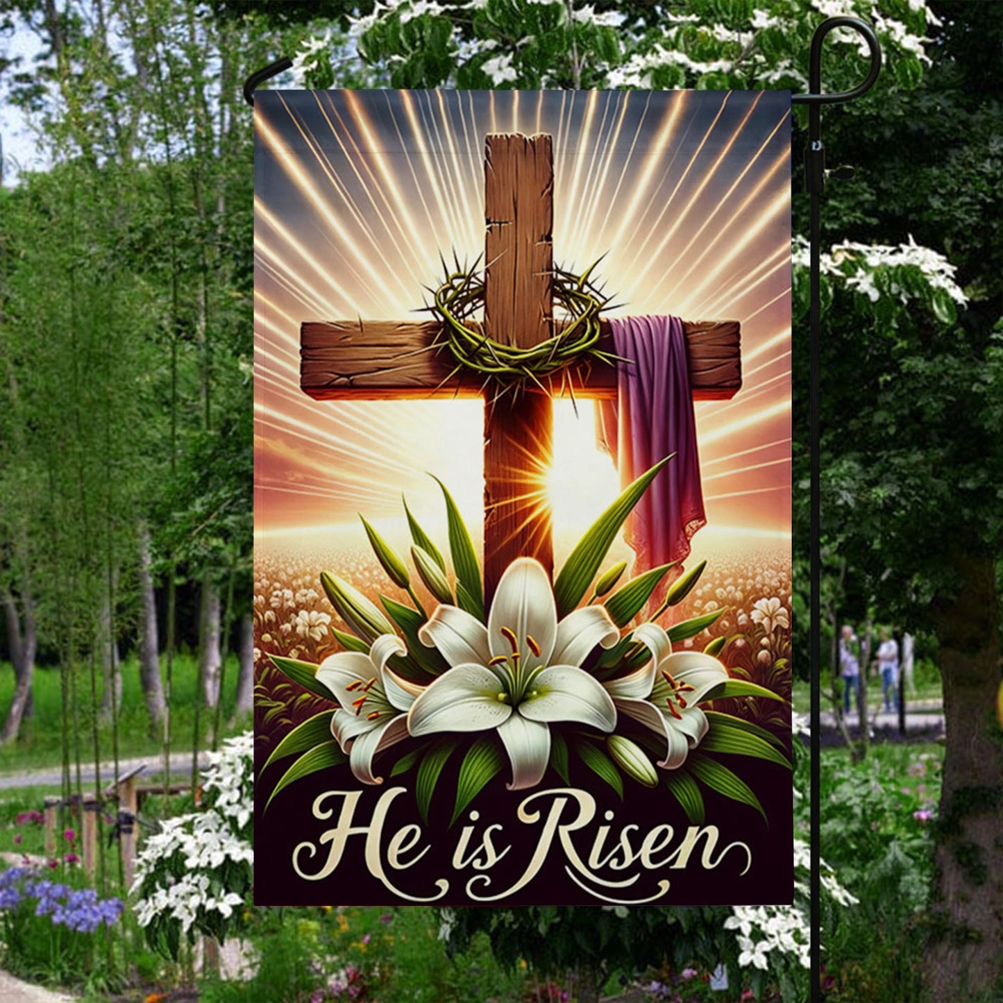 Shineful Garden Flag 12" x 18" Cross of Resurrection