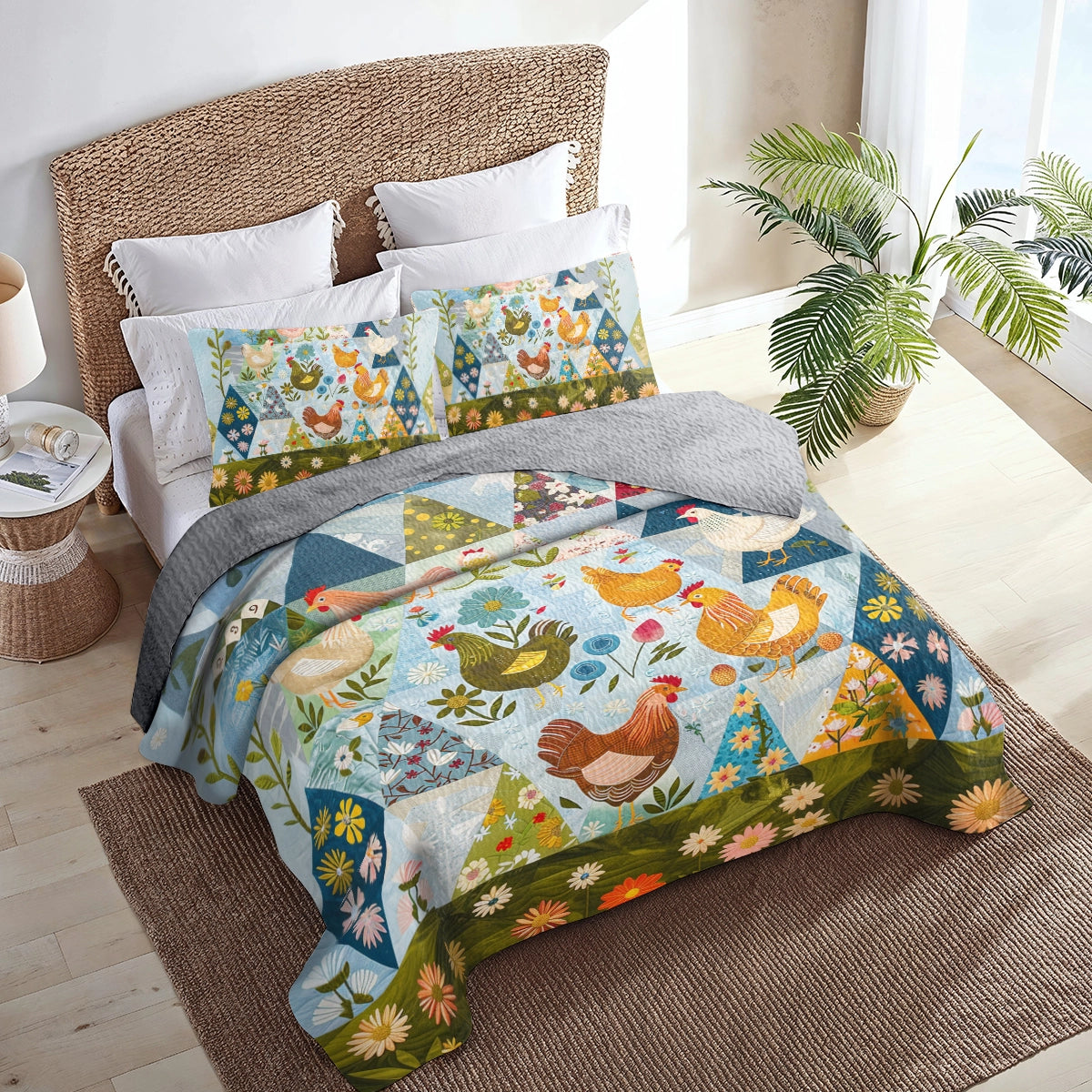 Shineful All Season Quilt 3-teiliges Set Country Garden Chicken