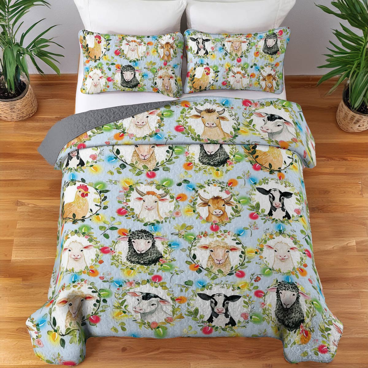 Shineful All Season Quilt 3-Piece Set Farm Animals