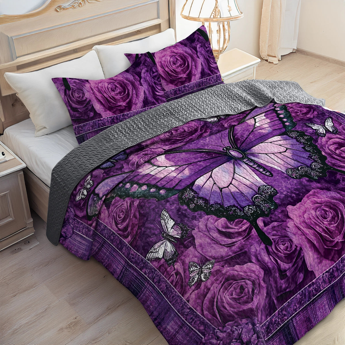 Shineful All Season Quilt 3-Piece Set - Purple Butterfly Dreams