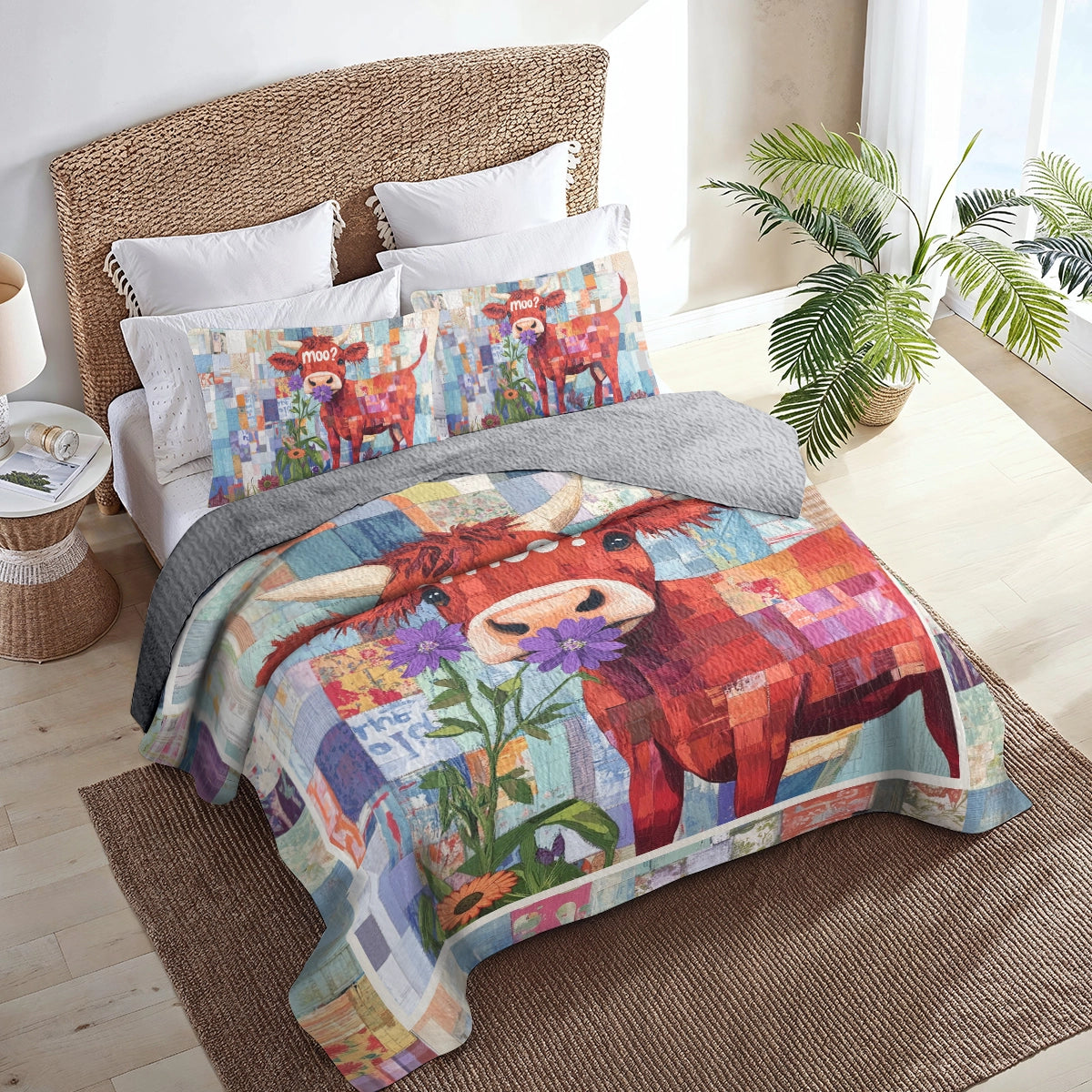 Shineful All Season Quilt 3-teiliges Set Moo? Patchwork Kuh