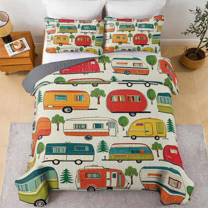 Shineful All Season Quilt 3-Piece Set - Retro Camping Car