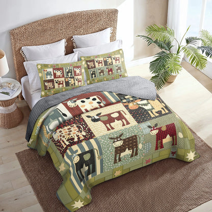 Shineful All Season Quilt 3-Piece Set Cow Farm Friends