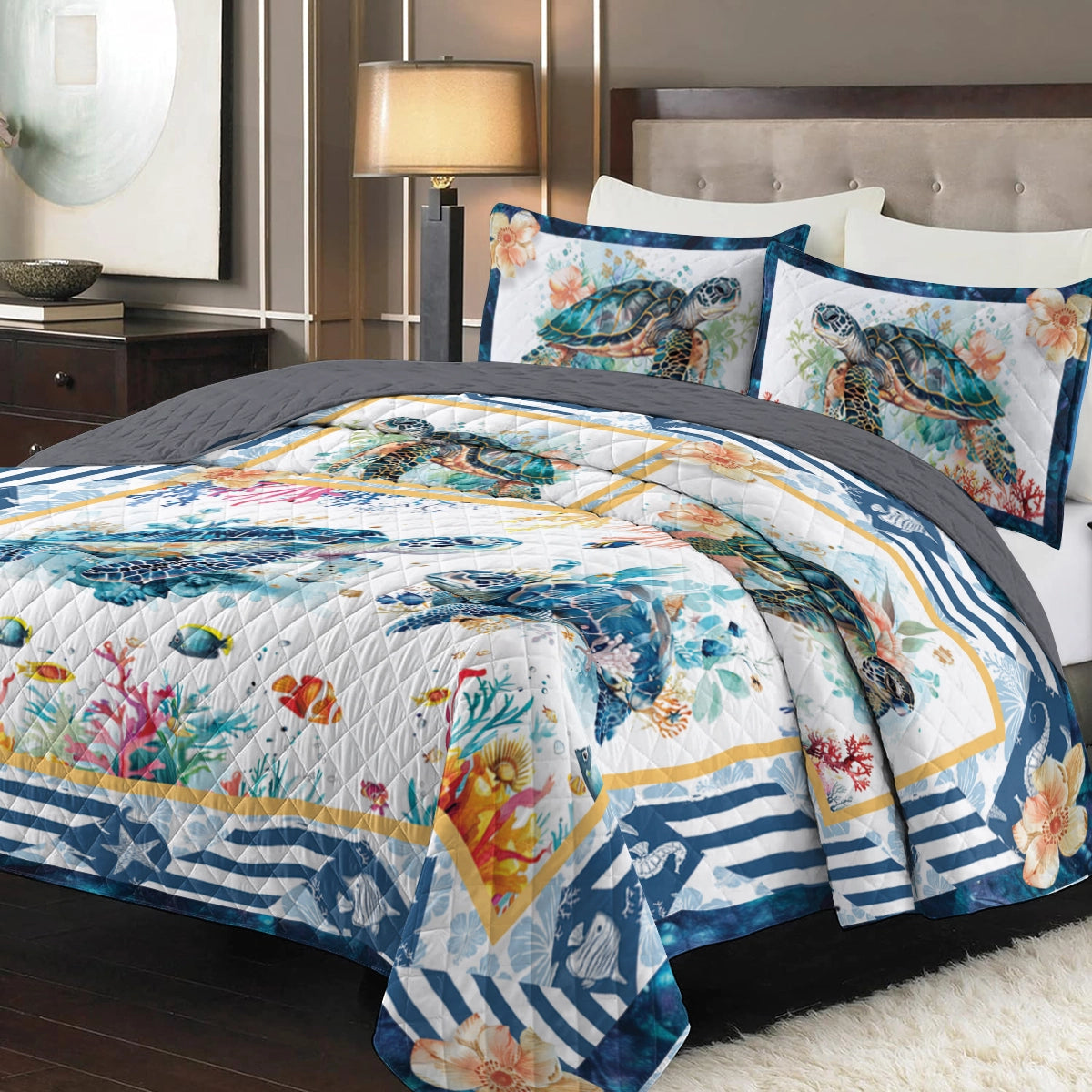 Shineful All Season Quilt 3-Piece Set Serene Sea Turtle