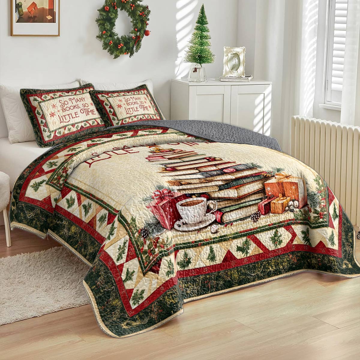 Shineful All Season Quilt 3-teiliges Set Buchliebhaber-Weihnachten