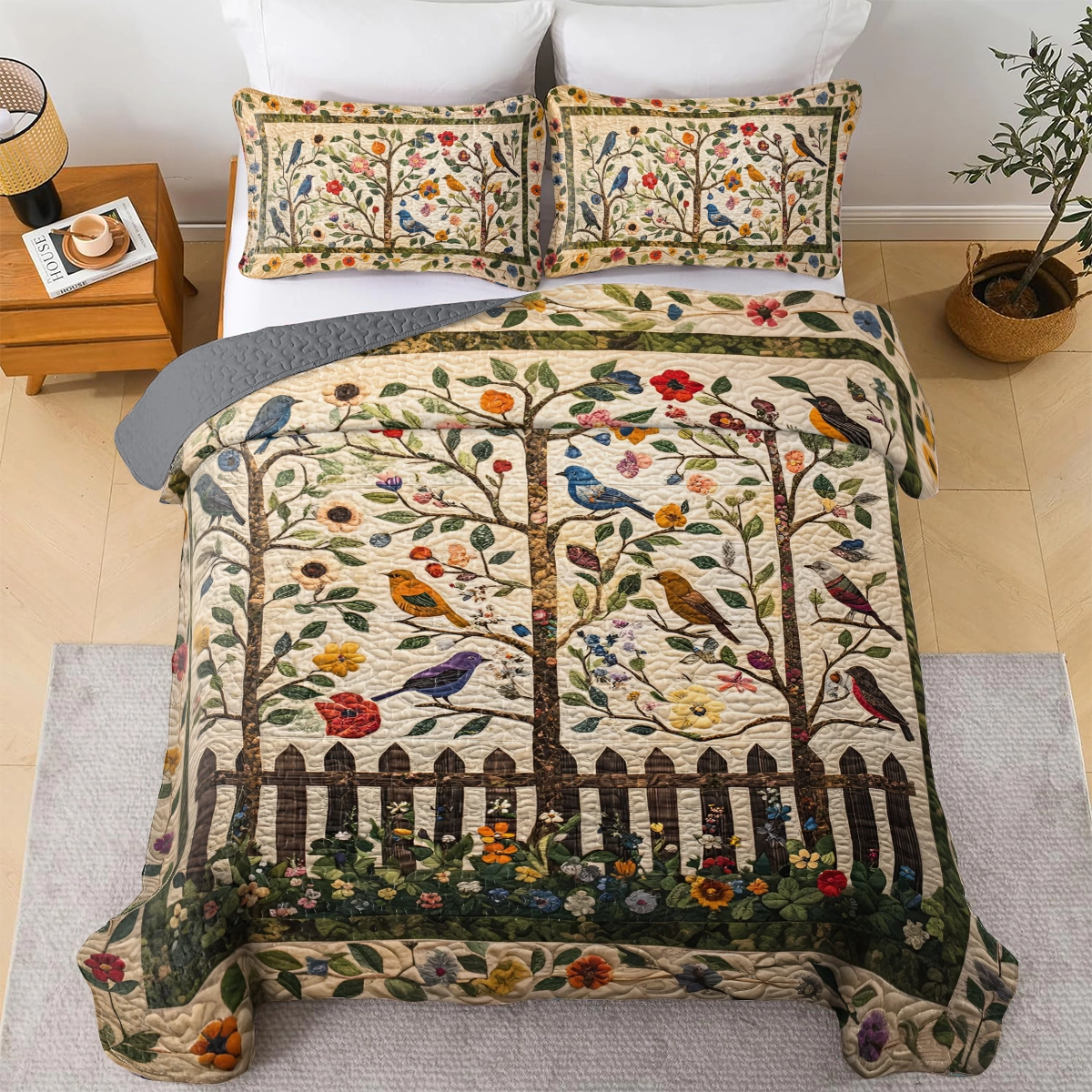 Shineful All Season Quilt 3-teiliges Set Bird Birdsong Garden