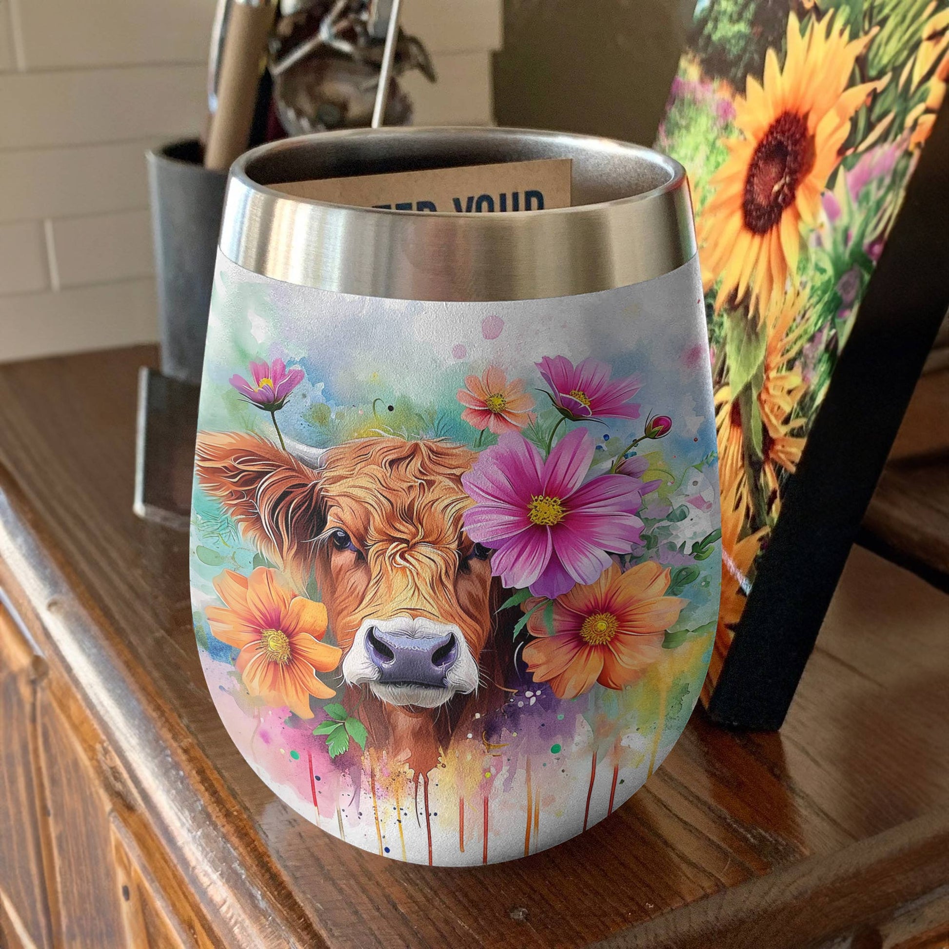 Highland Cow 12 Oz Shineful™ Floral 2 Nl09 12Oz Tumbler