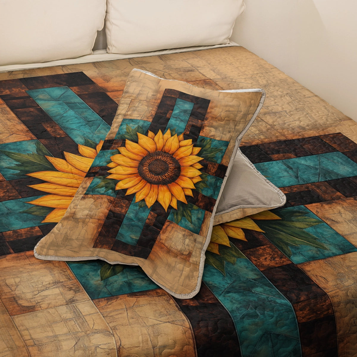 Shineful All Season Quilt 3-Piece Set God Sunflower Patch