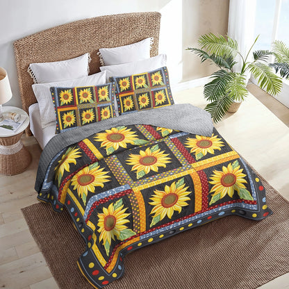 Shineful All Season Quilt 3-Piece Set Sunflower Sunlit Serenity