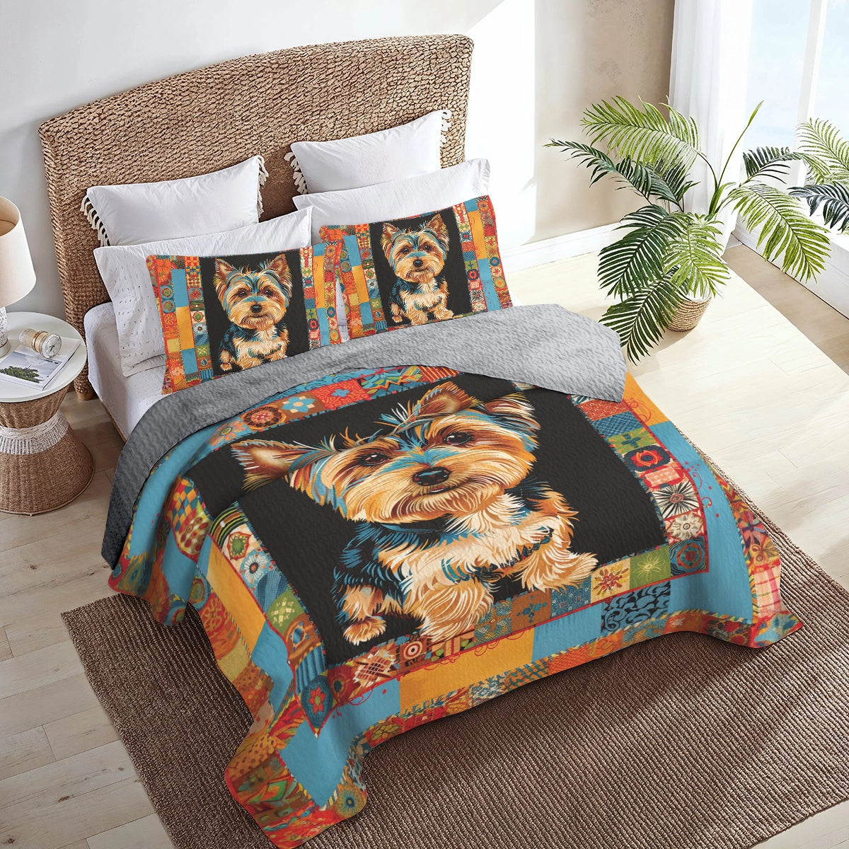 Shineful All Season Quilt 3-Piece Set Yorkie Patchwork Bliss