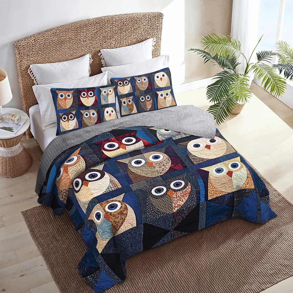 Shineful All Season Flat Print Quilt 3-Piece Set - Night Owl