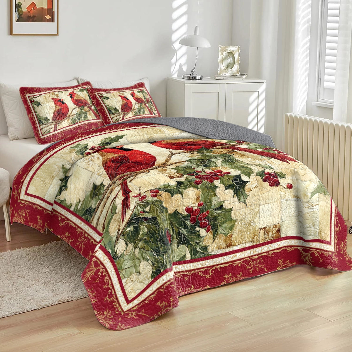 Shineful All Season Quilt 3-Piece Set Festive Cardinal