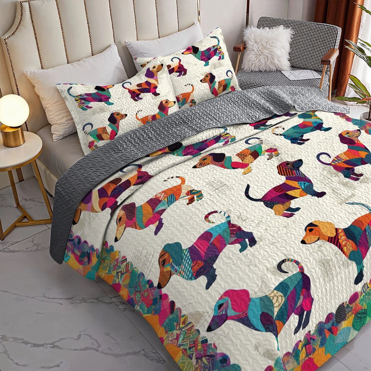 Shineful All Season Quilt 3-Piece Set Patchwork Dachshund Dreams