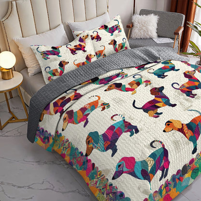 Ensemble de courtepointe toutes saisons Shineful 3 pièces Patchwork Dachshund Dreams