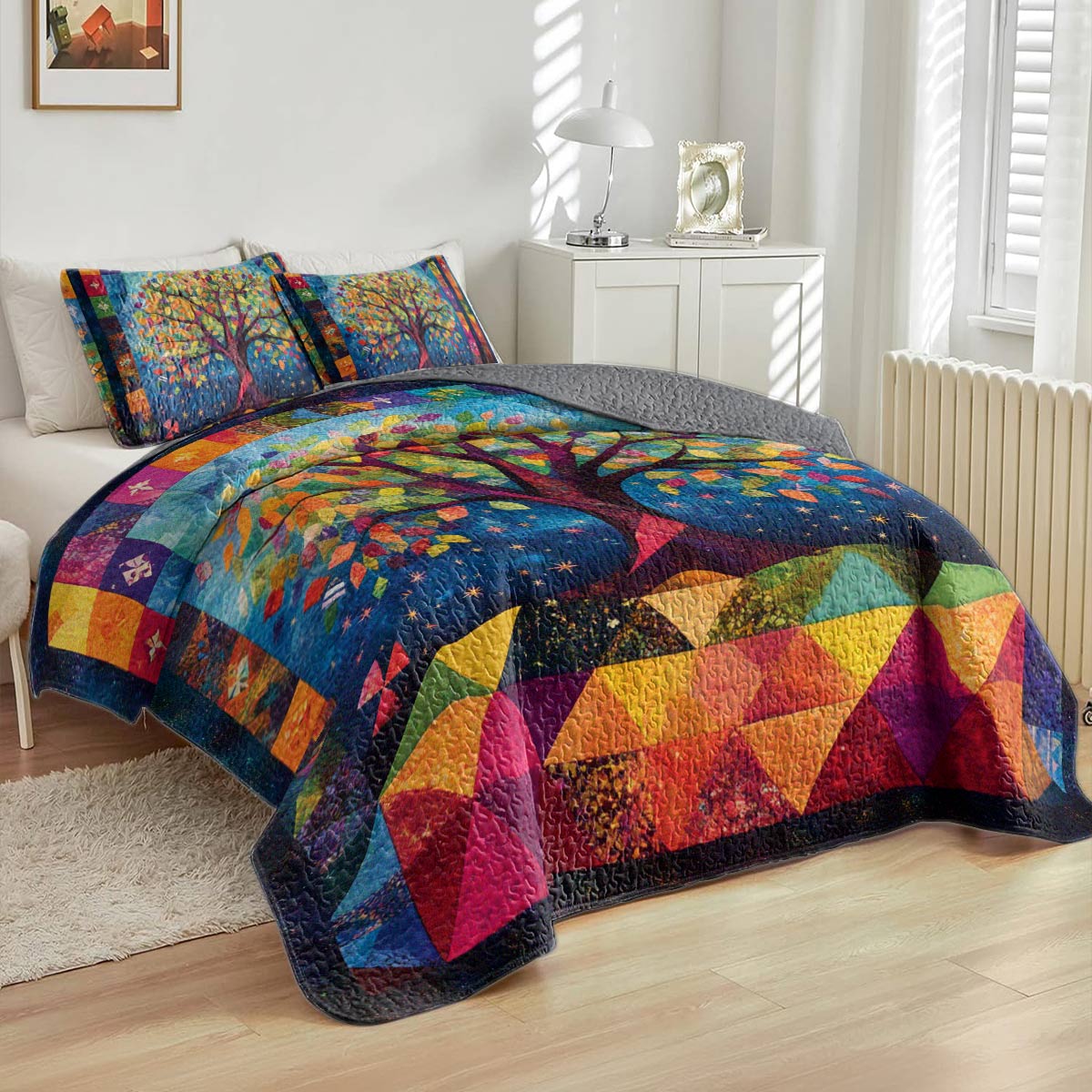 Shineful All Season Quilt 3-Piece Set Rainbow Tree Quilt