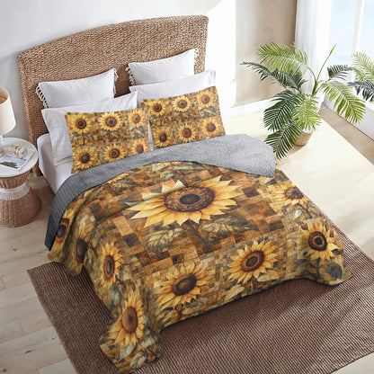 Shineful All Season Quilt 3-Piece Set Golden Rustic Sunflower