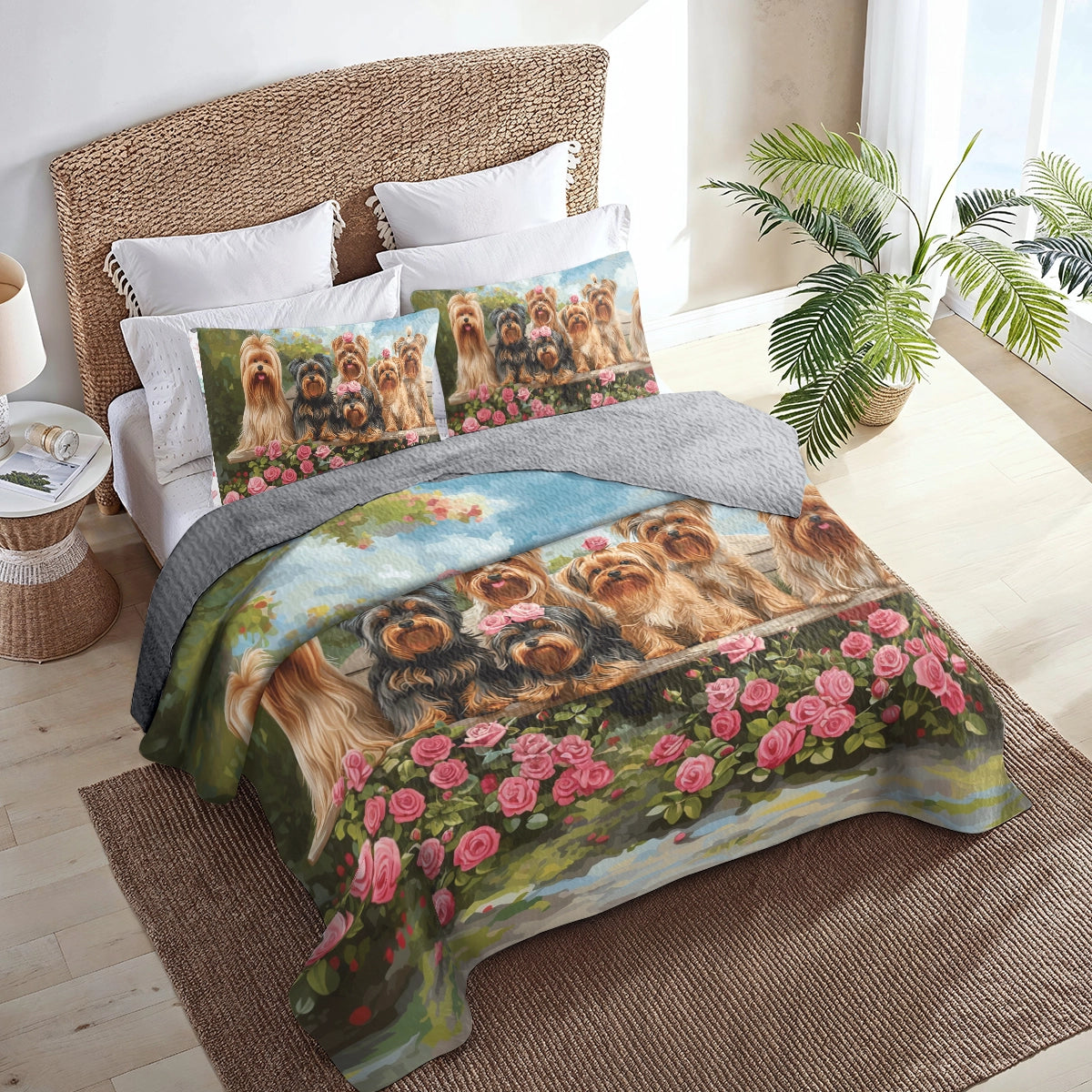 Shineful All Season Quilt 3-Piece Set Adorable Rose Yorkie