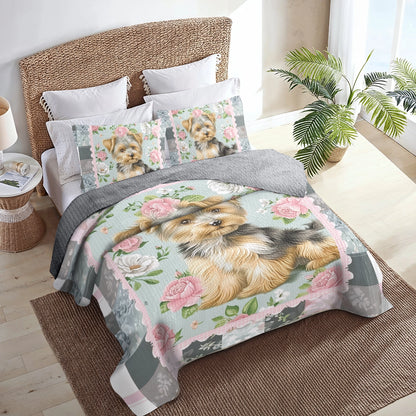 Shineful All Season Quilt 3-Piece Set Patchwork Rose Yorkie