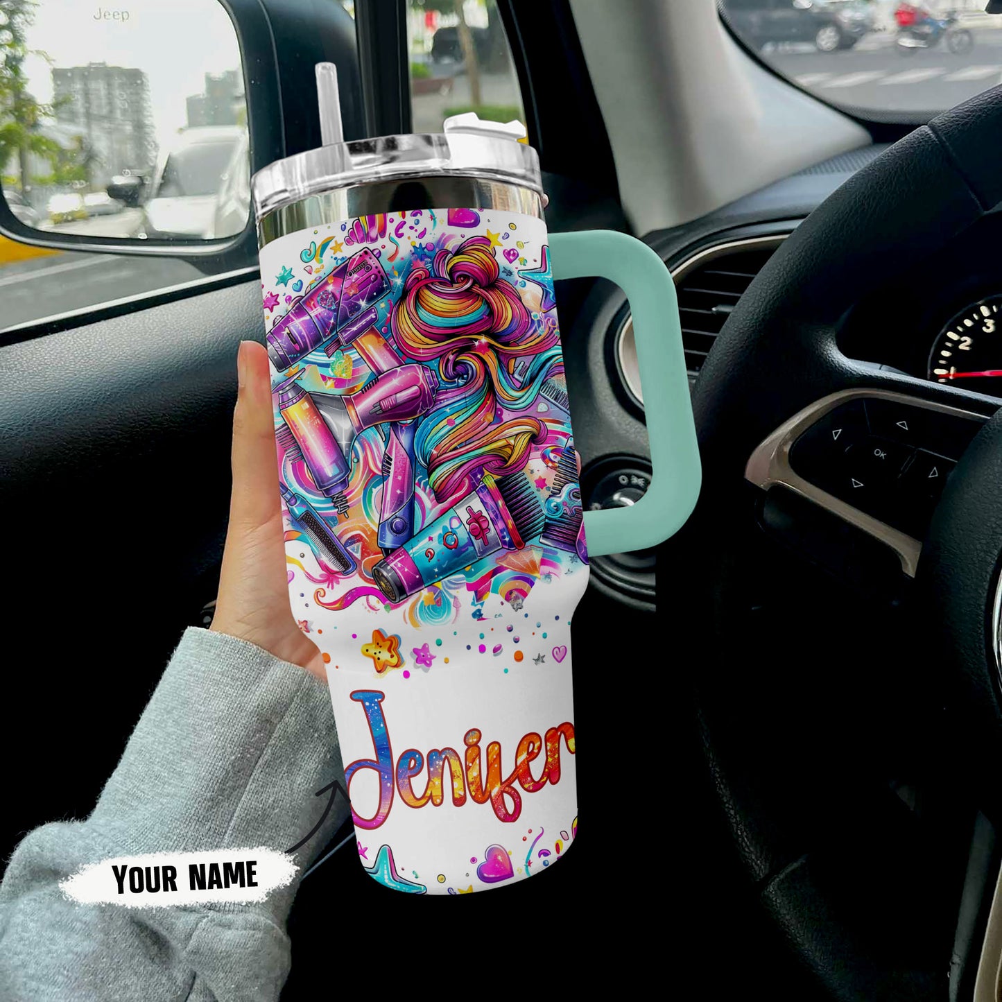 Shiny Tumbler Personalisiert Regenbogen Friseur