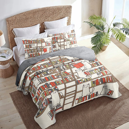 Shineful All Season Quilt 3-Piece Set Reading Bookish Cats