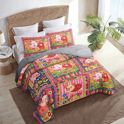 Shineful All Season Quilt 3-Piece Set Cheerful Pig