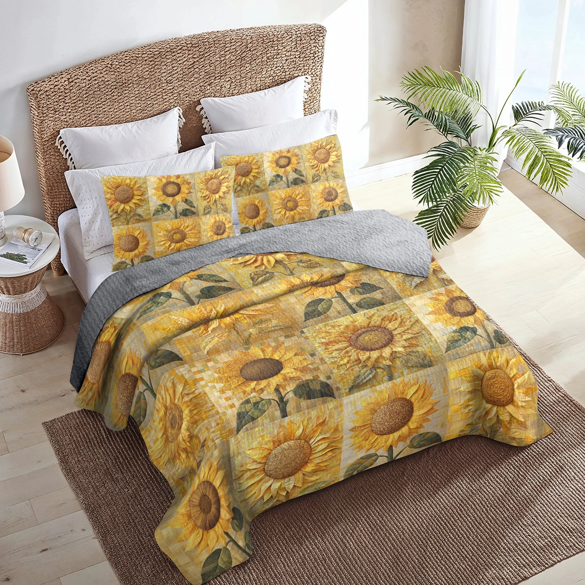 Shineful All Season Quilt 3-Piece Set Sunflower Patch