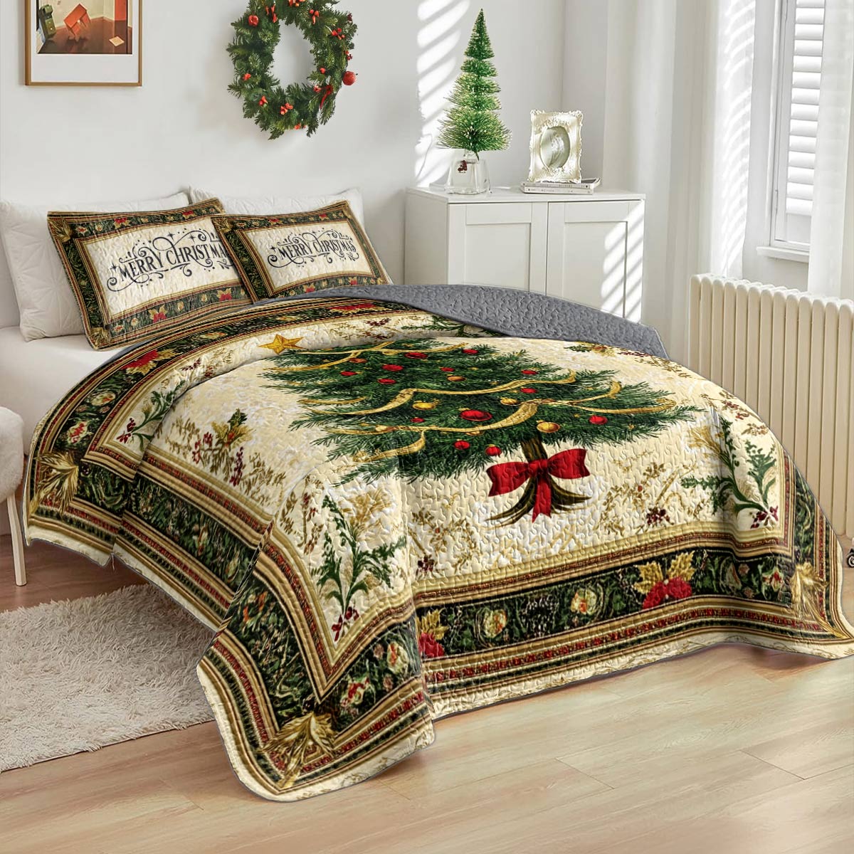 Shineful All Season Quilt 3-Piece Set Classic Christmas Tree