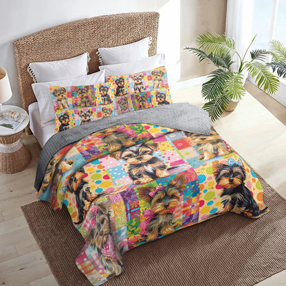 Shineful All Season Quilt 3-Piece Set Cute Yorkie Patchwork