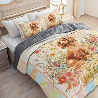 Shineful All Season Quilt 3-Piece Set Dachshund Garden Bliss