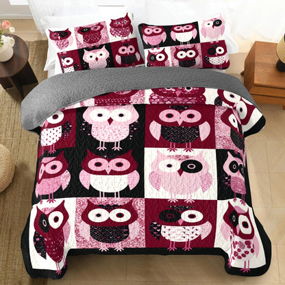 Shineful All Season Quilt 3-Piece Set Delightful Pink Owl