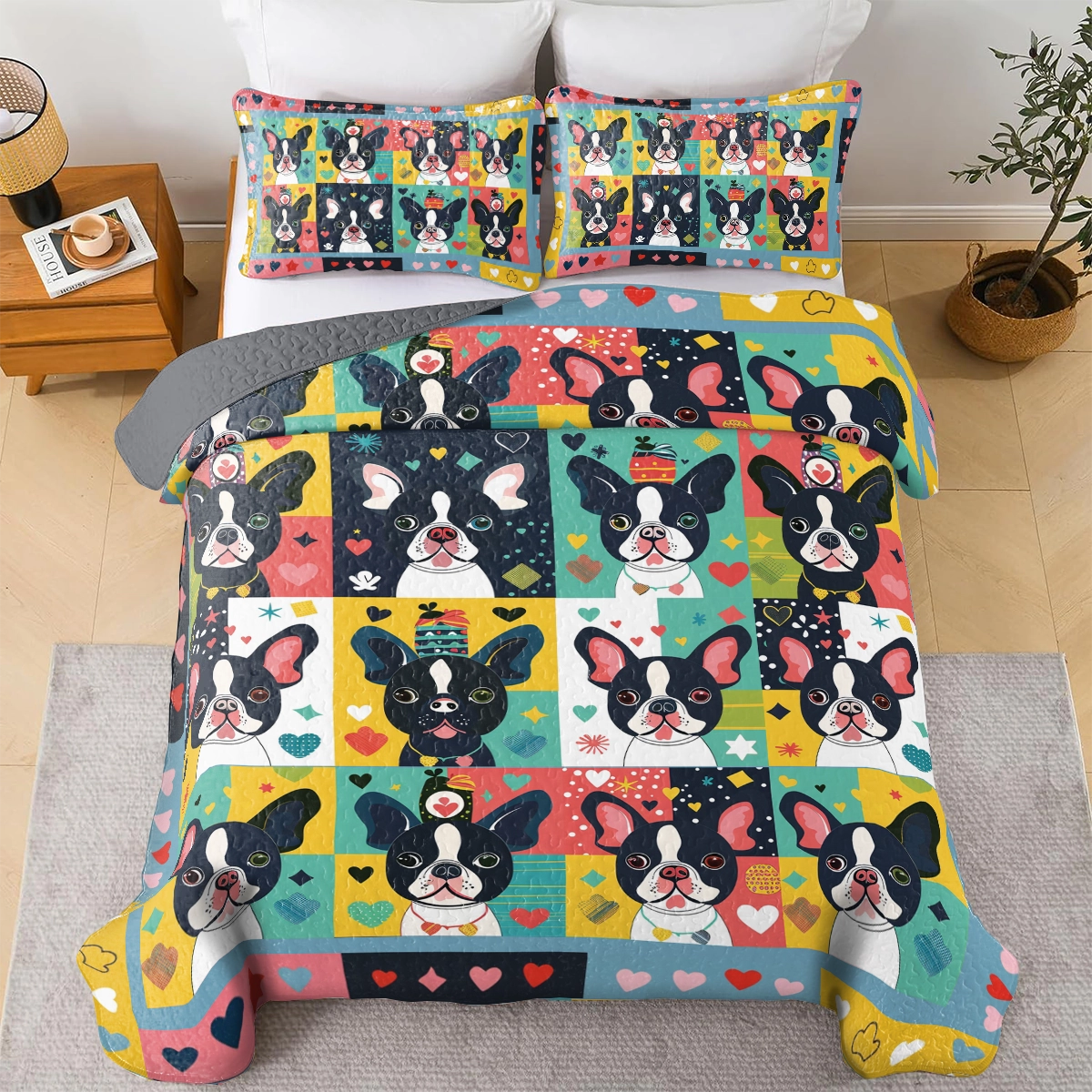 Shineful All Season Quilt 3-teiliges Set Boston Terriers Whimsy