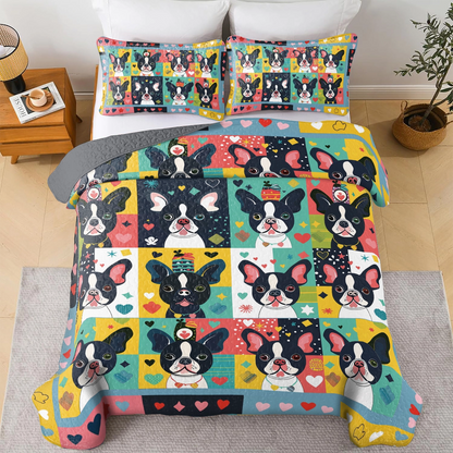 Shineful All Season Quilt 3-Piece Set Boston Terriers Whimsy