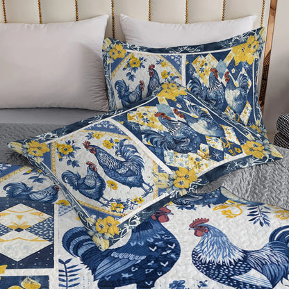 Shineful All Season Quilt 3-Piece Set Blue Rooster