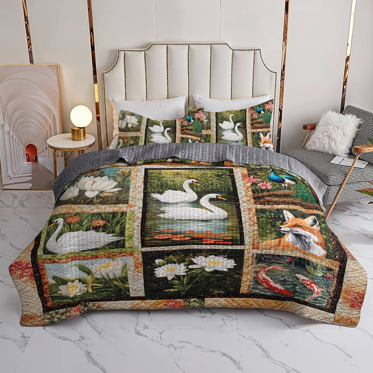 Shineful All Season Quilt 3-Piece Set Swan Serenity