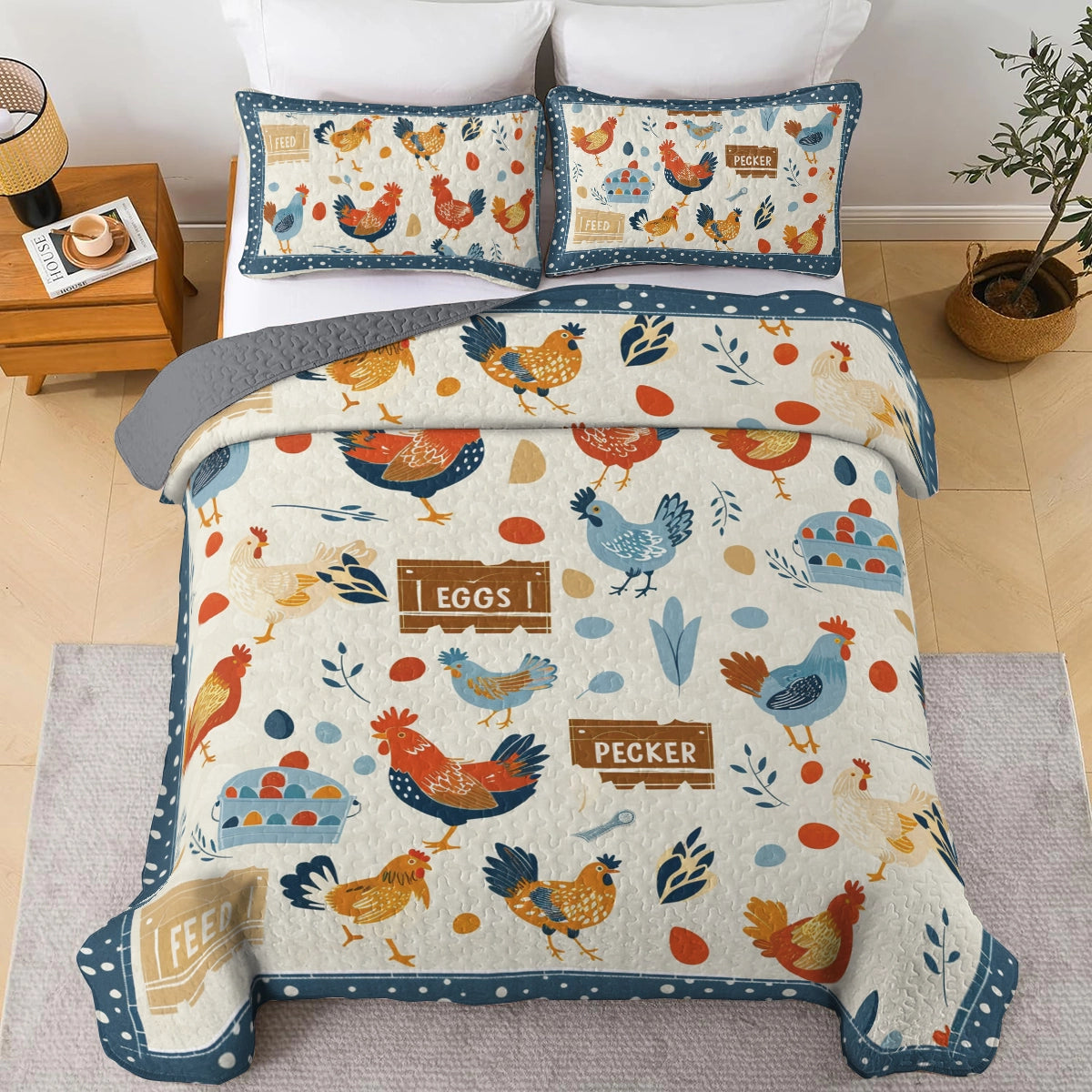 Shineful All Season Quilt 3-teiliges Set Farmhouse Flock Chicken