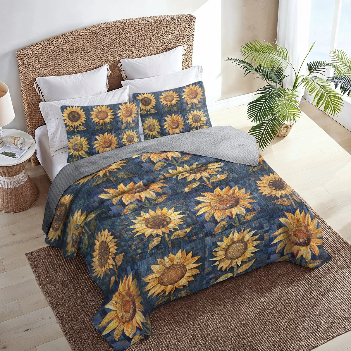 Shineful All Season Quilt 3-Piece Set Starry Sunflower