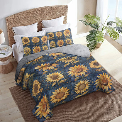 Shineful All Season Quilt 3-Piece Set Starry Sunflower