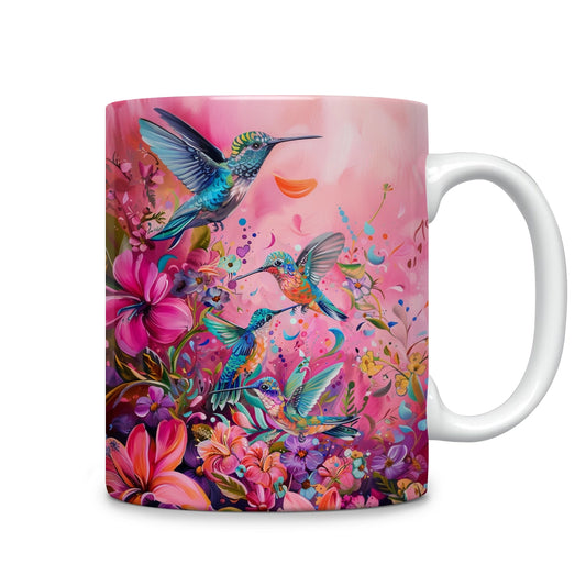 Tasse en céramique brillante Oiseau Embrasse la floraison