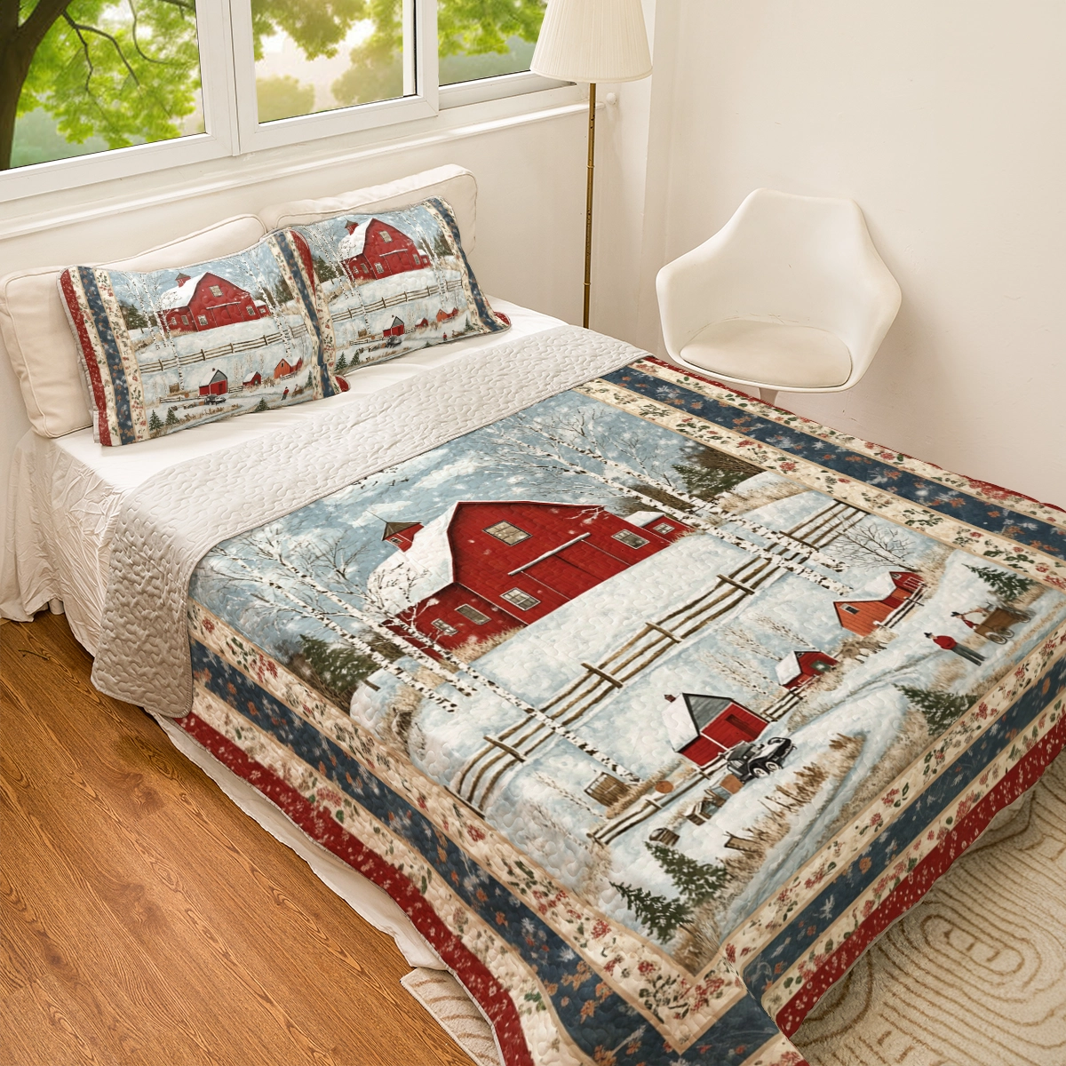 Shineful All Season Quilt 3-Piece Set Red Barn Christmas