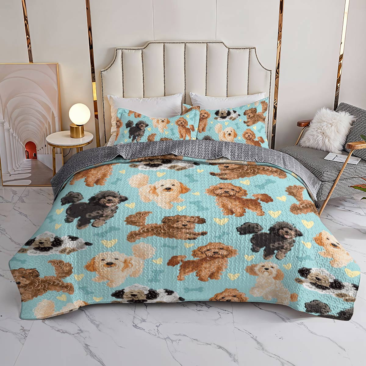 Shineful All Season Quilt 3-Piece Set Poodle Cute