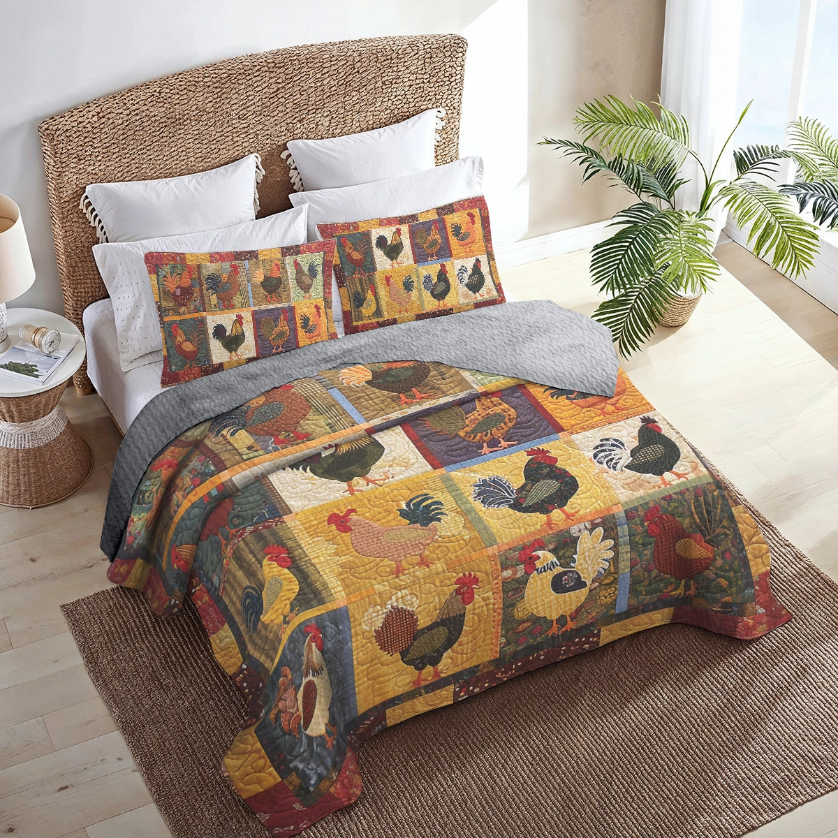 Shineful All Season Quilt 3-Piece Set Country Farm Chicken