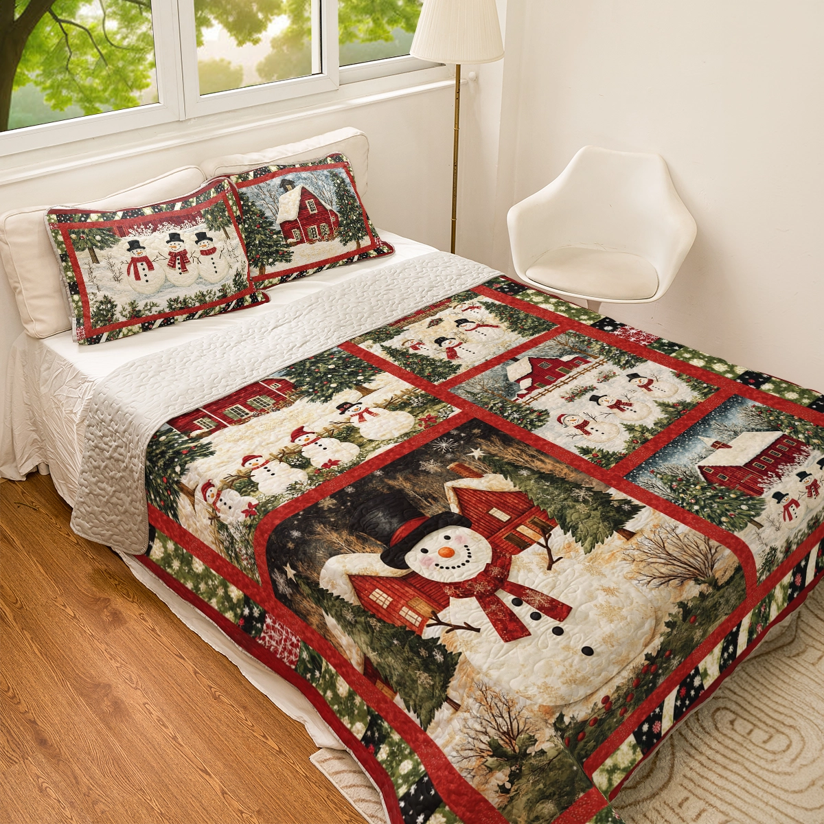 Shineful All Season Quilt 3-Piece Set Christmas Snowman's Village