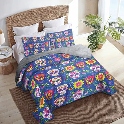 Shineful All Season Quilt 3-Piece Set Festive Sugar Skull