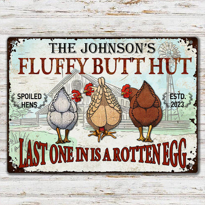 Shineful 2D Flat Print Metal Sign Personalized Chicken Fluffy Butt Hut Nuggets